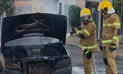 Carro pega fogo no Jardim Paulista e mobiliza Corpo de Bombeiros em Catalão